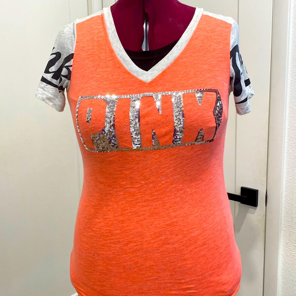 PINK Victoria’s Secret Sequin Embellished V Neck Shirt |Size Small